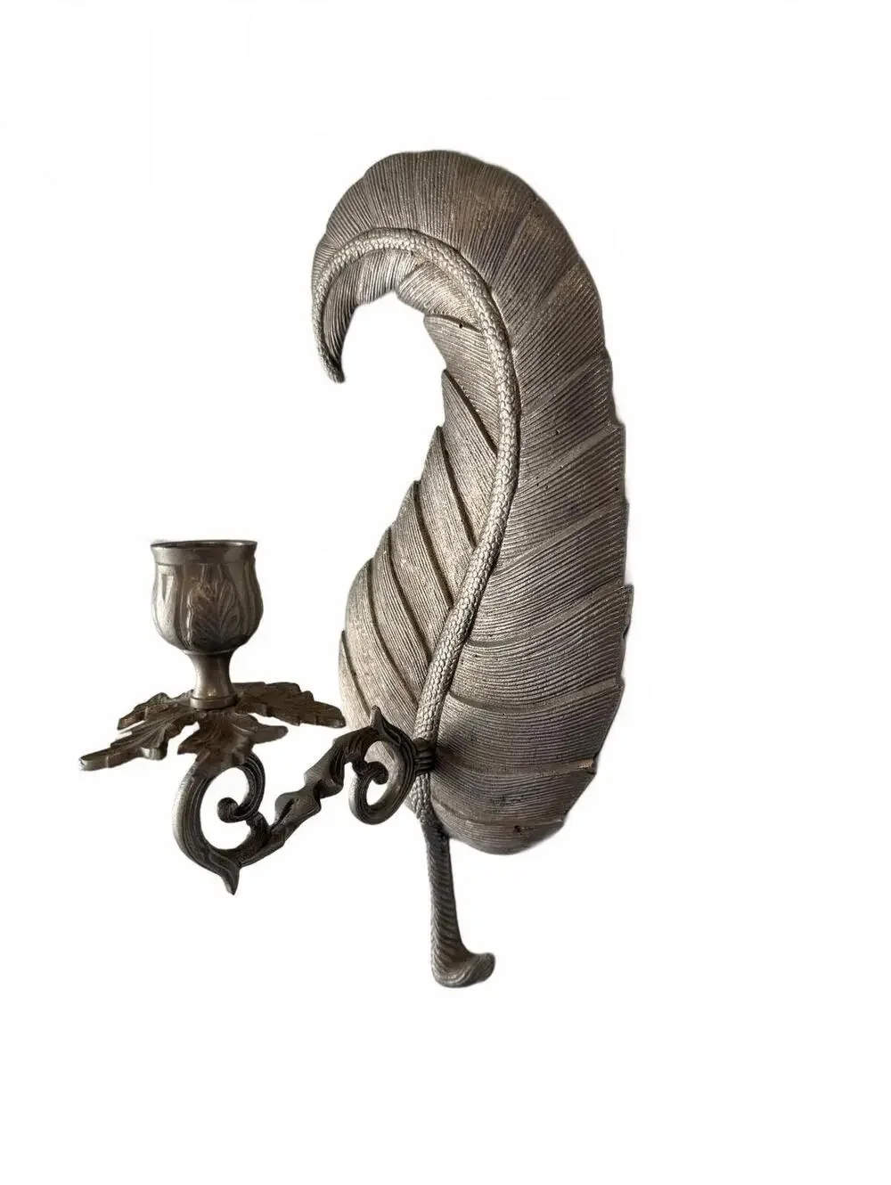 Vintage Silver Metal Leaf Wall Candle Holder